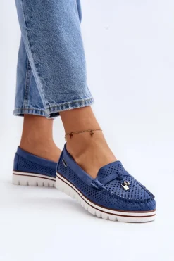 Clearance Damskie Ażurowe Mokasyny Niebieskie Twista Damskie Mokasyny Na Platformie