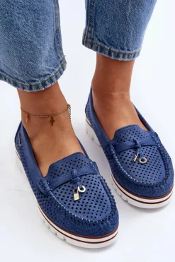 Clearance Damskie Ażurowe Mokasyny Niebieskie Twista Damskie Mokasyny Na Platformie
