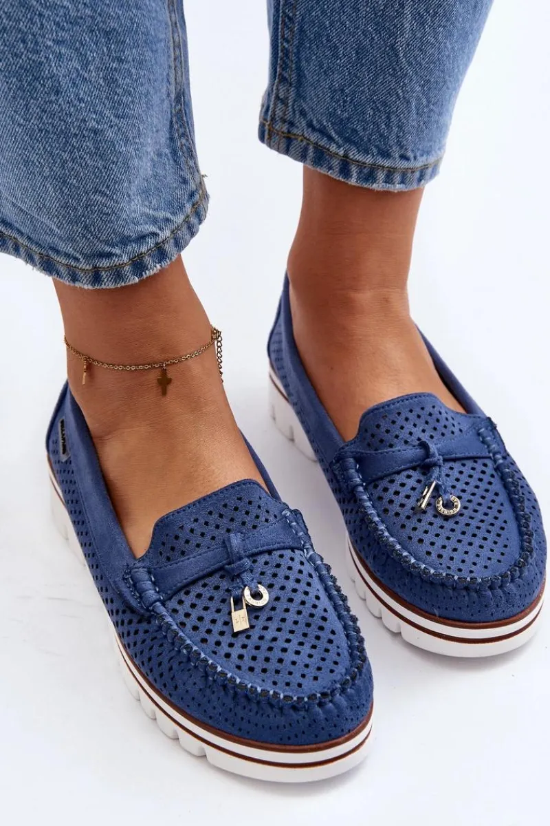 Clearance Damskie Ażurowe Mokasyny Niebieskie Twista Damskie Mokasyny Na Platformie