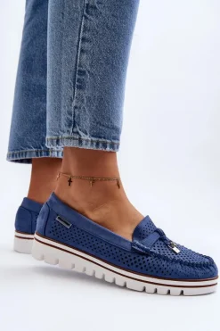 Clearance Damskie Ażurowe Mokasyny Niebieskie Twista Damskie Mokasyny Na Platformie