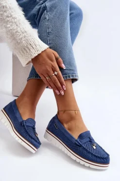 Clearance Damskie Ażurowe Mokasyny Niebieskie Twista Damskie Mokasyny Na Platformie