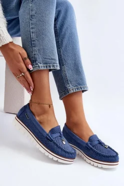 Clearance Damskie Ażurowe Mokasyny Niebieskie Twista Damskie Mokasyny Na Platformie