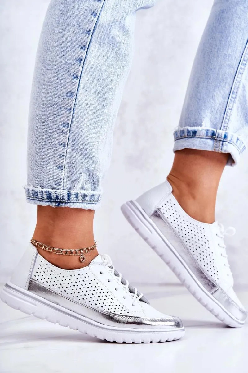 Półbuty Skórzane>Buty damskie Vinceza Damskie Ażurowe Półbuty Na Platformie Białe Deloren