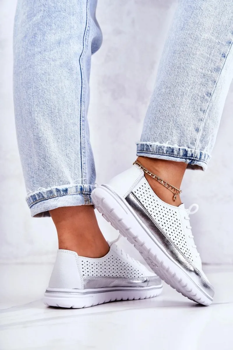 Półbuty Skórzane>Buty damskie Vinceza Damskie Ażurowe Półbuty Na Platformie Białe Deloren