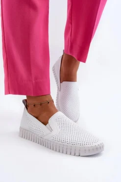 Półbuty Skórzane>Buty damskie Vinceza Damskie Ażurowe Półbuty Skórzane Wsuwane Białe Theophia