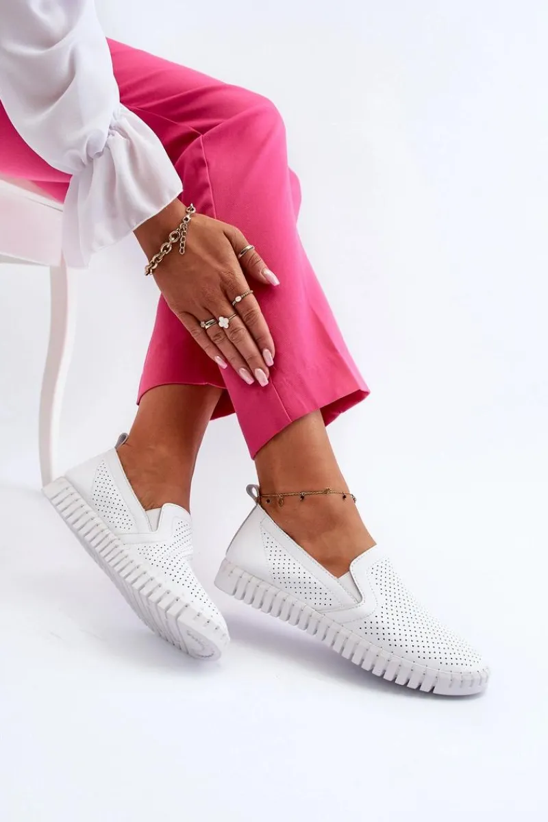 Półbuty Skórzane>Buty damskie Vinceza Damskie Ażurowe Półbuty Skórzane Wsuwane Białe Theophia