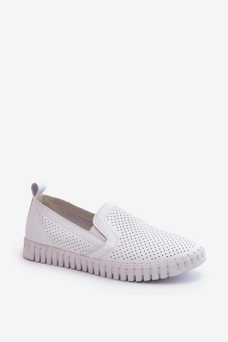 Półbuty Skórzane>Buty damskie Vinceza Damskie Ażurowe Półbuty Skórzane Wsuwane Białe Theophia