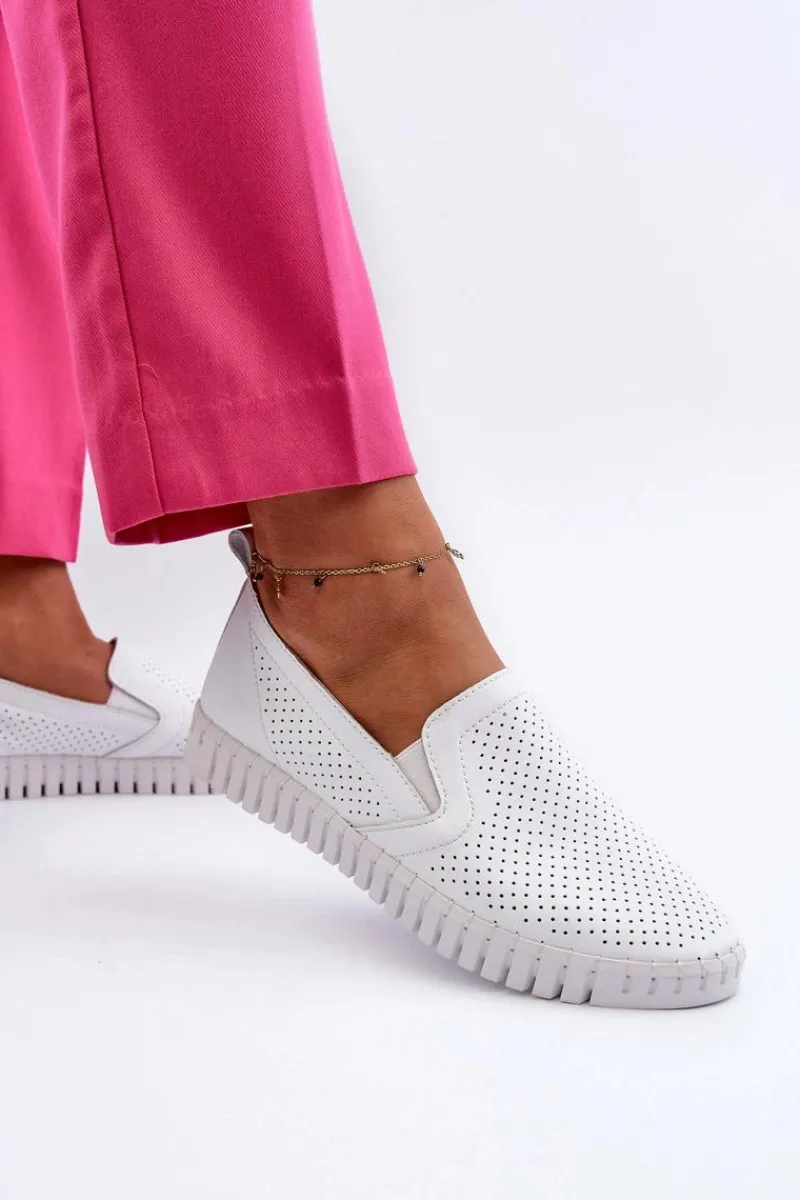 Półbuty Skórzane>Buty damskie Vinceza Damskie Ażurowe Półbuty Skórzane Wsuwane Białe Theophia