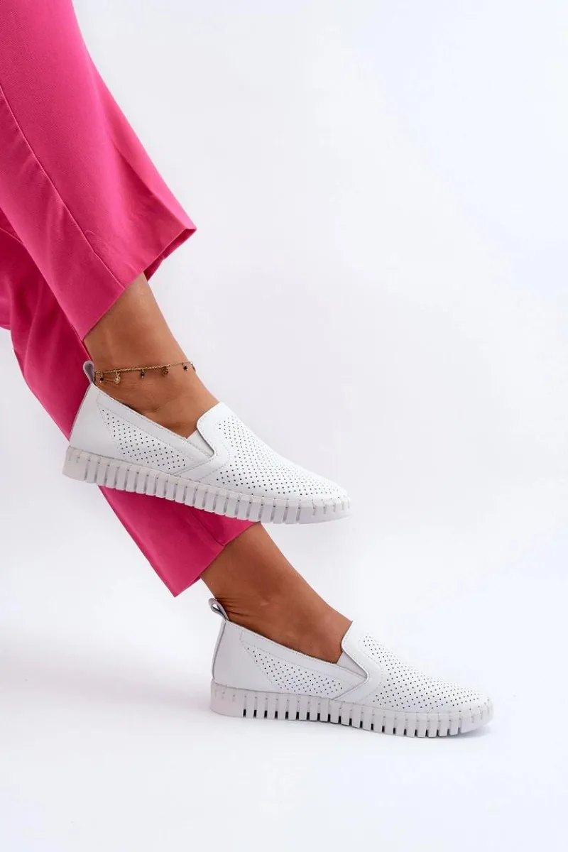 Półbuty Skórzane>Buty damskie Vinceza Damskie Ażurowe Półbuty Skórzane Wsuwane Białe Theophia