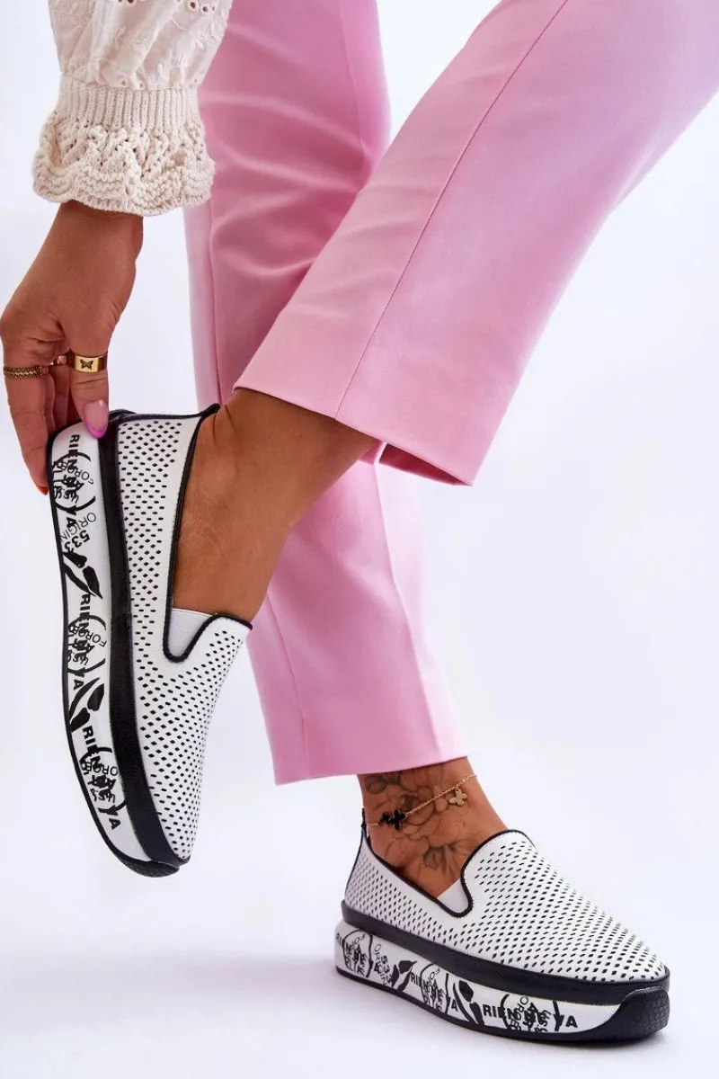 Damskie Ażurowe Skórzane Tenisówki Slip-On Białe Sorito Damskie Trampki Damskie Slip-On|Trampki Damskie Niskie