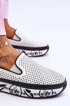 Damskie Ażurowe Skórzane Tenisówki Slip-On Białe Sorito Damskie Trampki Damskie Slip-On|Trampki Damskie Niskie