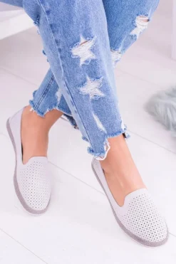 Hot Damskie Ażurowe Szare Balerinki Eparo Damskie Baleriny Klasyczne