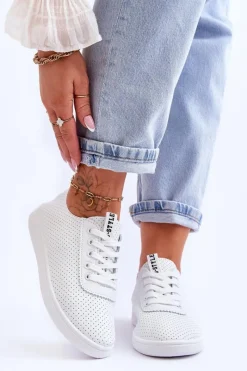 Trampki Damskie Niskie>Boto Damskie Ażurowe Sznurowane Trampki Białe Carinel