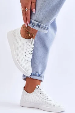 Trampki Damskie Niskie>Boto Damskie Ażurowe Sznurowane Trampki Białe Carinel