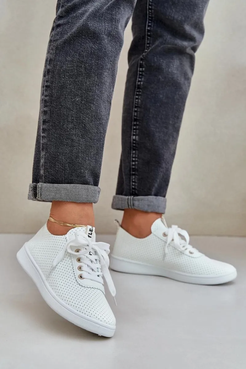 Boto Damskie Ażurowe Sznurowane Trampki Jasnobeżowe Carinel Beżowy