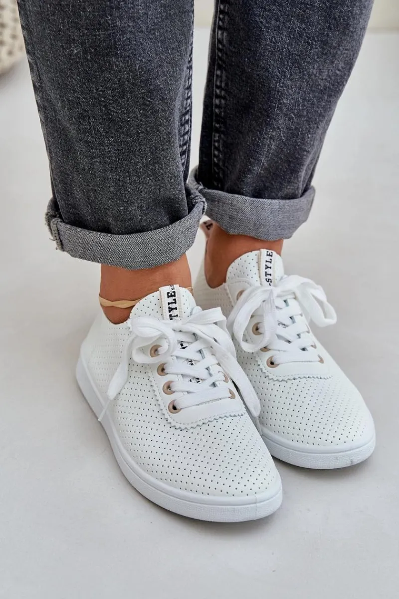 Boto Damskie Ażurowe Sznurowane Trampki Jasnobeżowe Carinel Beżowy