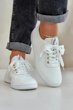 Boto Damskie Ażurowe Sznurowane Trampki Jasnobeżowe Carinel Beżowy