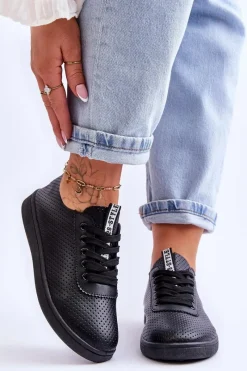 Hot Boto Damskie Ażurowe Sznurowane Trampki Czarne Carinel