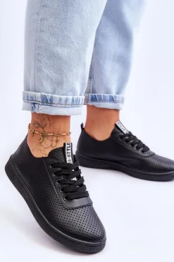 Hot Boto Damskie Ażurowe Sznurowane Trampki Czarne Carinel