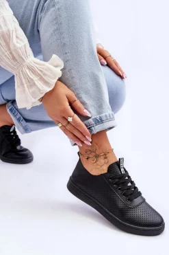 Hot Boto Damskie Ażurowe Sznurowane Trampki Czarne Carinel