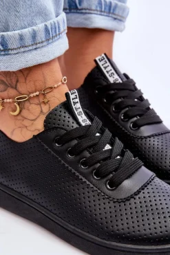 Hot Boto Damskie Ażurowe Sznurowane Trampki Czarne Carinel
