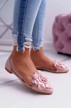 Sale Damskie Balerinki Lu Boo Różowe Z Kwiatem Transparentne Dairin Damskie Baleriny Klasyczne