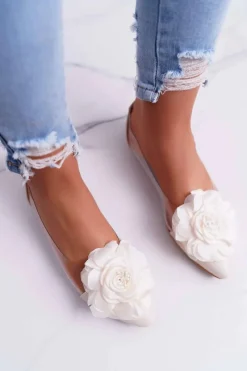 Sale Damskie Balerinki Lu Boo Beżowe Z Kwiatem Transparentne Dairin Damskie Baleriny Klasyczne