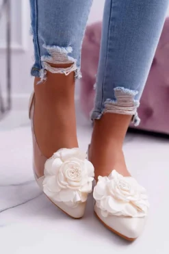 Sale Damskie Balerinki Lu Boo Beżowe Z Kwiatem Transparentne Dairin Damskie Baleriny Klasyczne