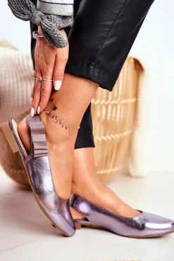 Baleriny Klasyczne>Buty Sergio Leone Damskie Balerinki Sergio Leone Srebrny Metalik BL615 Lilon