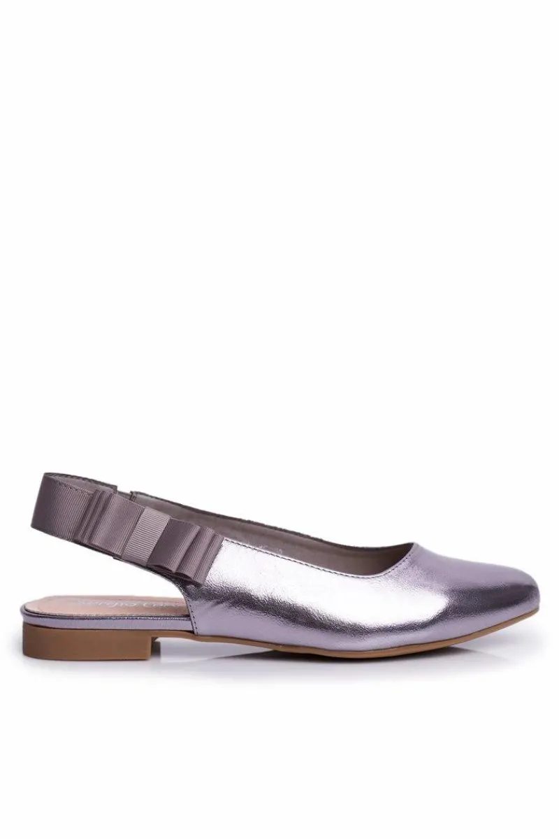 Baleriny Klasyczne>Buty Sergio Leone Damskie Balerinki Sergio Leone Srebrny Metalik BL615 Lilon