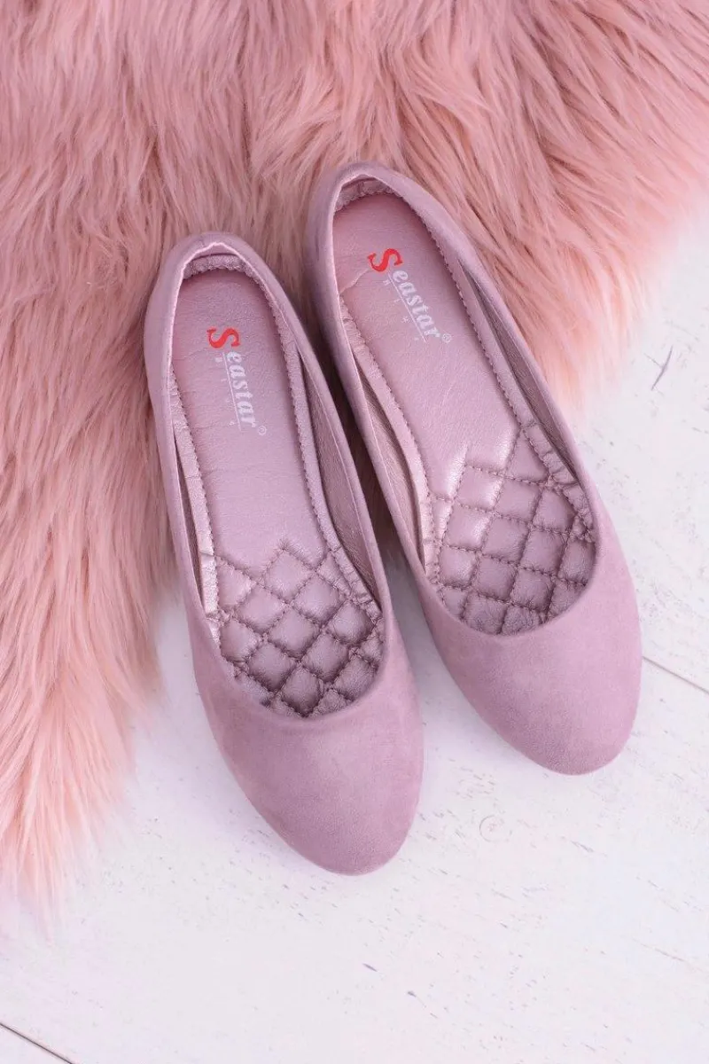 Baleriny Klasyczne>Boto Damskie Balerinki Zamsz Wrzosowy Bueno