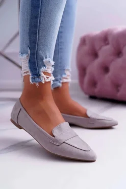 Baleriny Klasyczne>Boto Damskie Balerinki Zamszowe Lordsy Szare Gretar