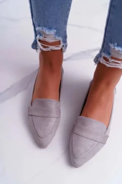 Baleriny Klasyczne>Boto Damskie Balerinki Zamszowe Lordsy Szare Gretar