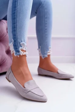 Baleriny Klasyczne></noscript>Boto Damskie Balerinki Zamszowe Lordsy Szare Gretar