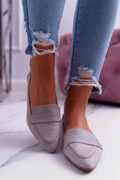 Baleriny Klasyczne></noscript>Boto Damskie Balerinki Zamszowe Lordsy Szare Gretar