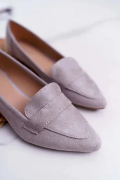 Baleriny Klasyczne></noscript>Boto Damskie Balerinki Zamszowe Lordsy Szare Gretar