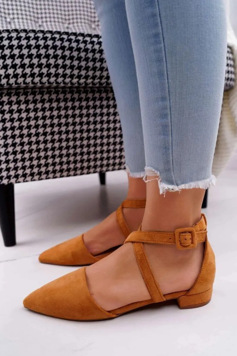 Clearance Boto Damskie Balerinki Zamszowe w Szpic Camel Vontare