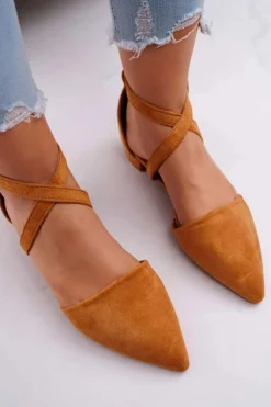 Clearance Boto Damskie Balerinki Zamszowe w Szpic Camel Vontare