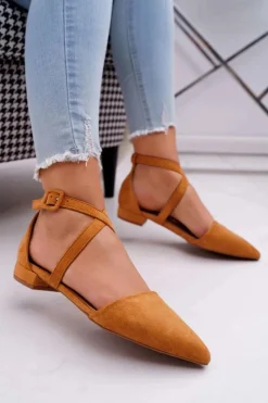 Clearance Boto Damskie Balerinki Zamszowe w Szpic Camel Vontare