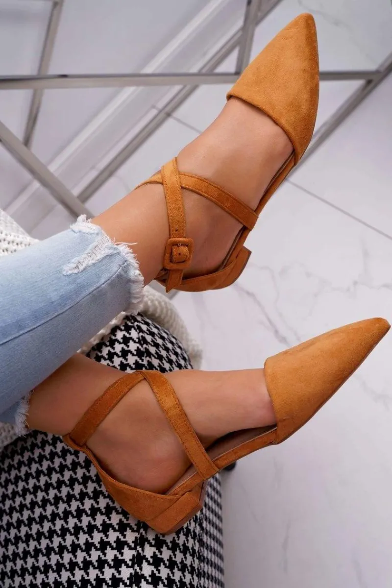 Clearance Boto Damskie Balerinki Zamszowe w Szpic Camel Vontare