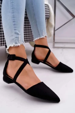 Baleriny Klasyczne>Boto Damskie Balerinki Zamszowe w Szpic Czarne Vontare