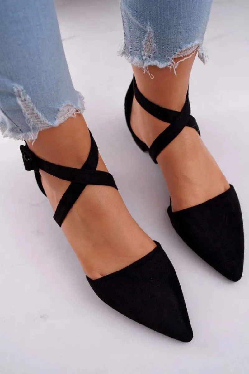 Baleriny Klasyczne>Boto Damskie Balerinki Zamszowe w Szpic Czarne Vontare