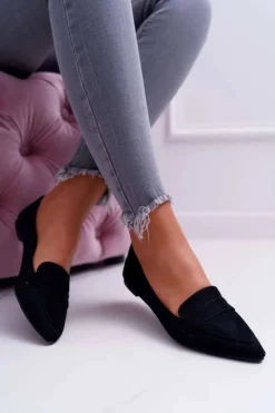 New Boto Damskie Balerinki Zamszowe Lordsy Czarne Gretar