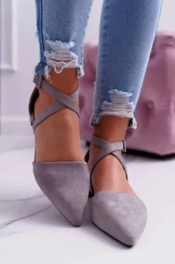 Baleriny Klasyczne>Boto Damskie Baleriny Szare Zamszowe W Szpic Medena