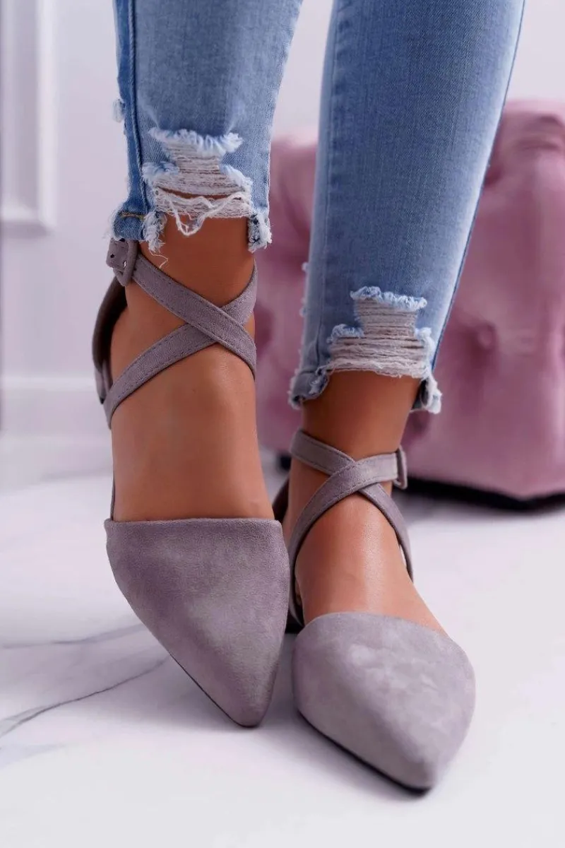 Baleriny Klasyczne>Boto Damskie Baleriny Szare Zamszowe W Szpic Medena