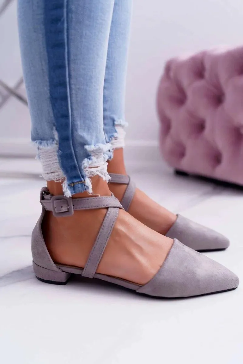 Baleriny Klasyczne>Boto Damskie Baleriny Szare Zamszowe W Szpic Medena