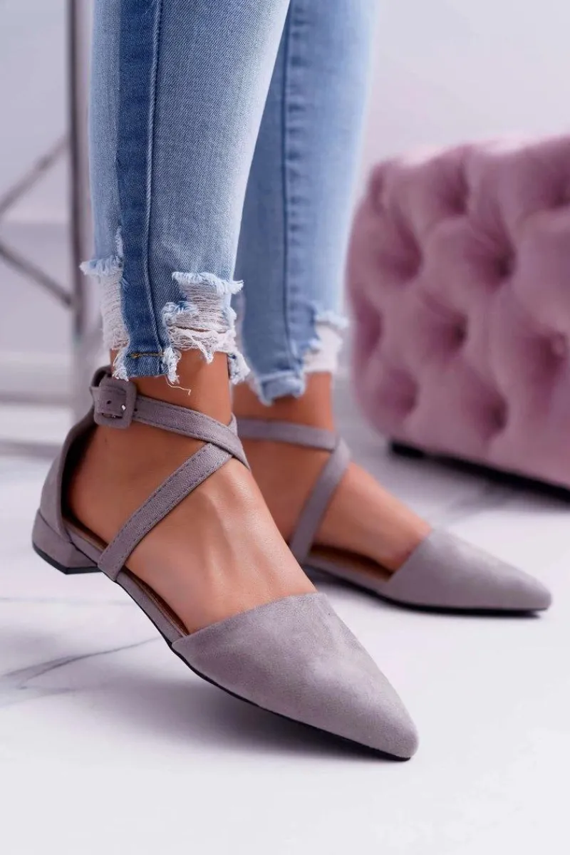 Baleriny Klasyczne>Boto Damskie Baleriny Szare Zamszowe W Szpic Medena