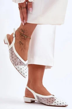 Boto Damskie Baleriny W Kropki Białe Adore