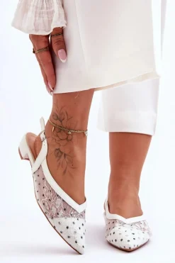 Boto Damskie Baleriny W Kropki Białe Adore