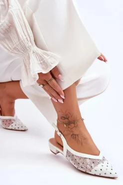 Boto Damskie Baleriny W Kropki Białe Adore